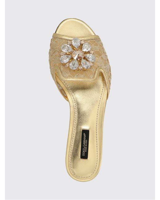 Dolce & Gabbana Natural Dolce &Amp Gabbana Lace And Laminated Leather Mules With Rhinestones
