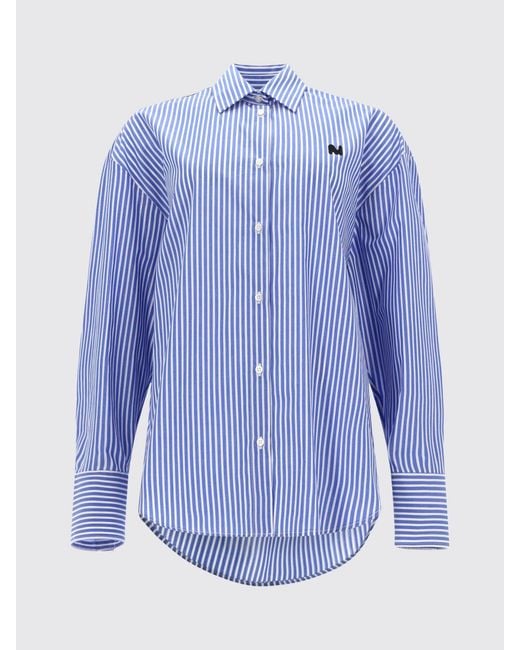 MSGM Blue Relaxed Fit Striped Cotton Poplin Shirt With Embroidered Logo