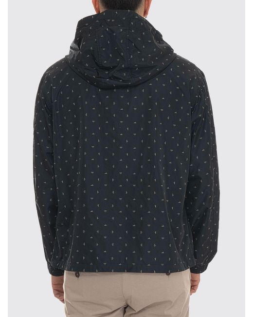 Emporio Armani Blue Hooded Windbreaker With All Over Logo for men