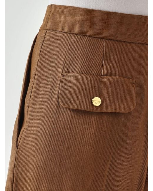 Elisabetta Franchi Brown Linen Blend Palazzo Trousers