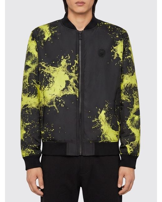 Philipp Plein Black Splash Abstract Print Technical Fabric Bomber Jacket With Contrast Logo for men