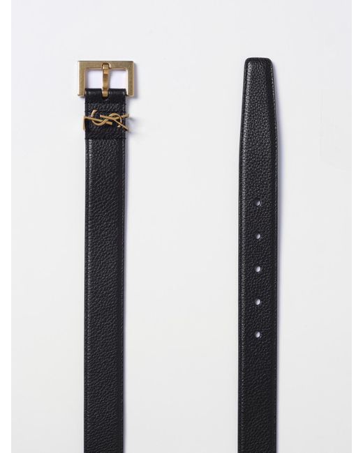 Saint Laurent White Cassandre Grained Leather Belt for men