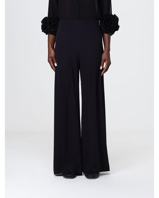 Hanita Black Crepe Wide-Leg Trousers