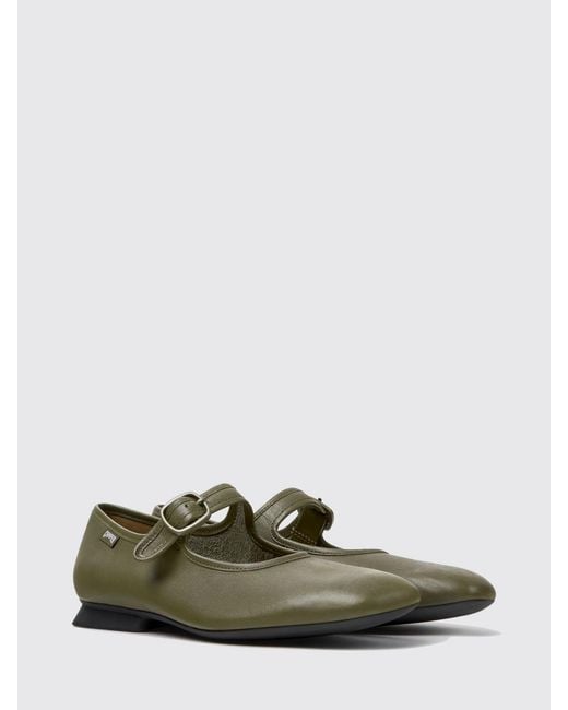 Camper Green Casi Myra Smooth Leather Mary Janes With Adjustable Strap And Round Toe