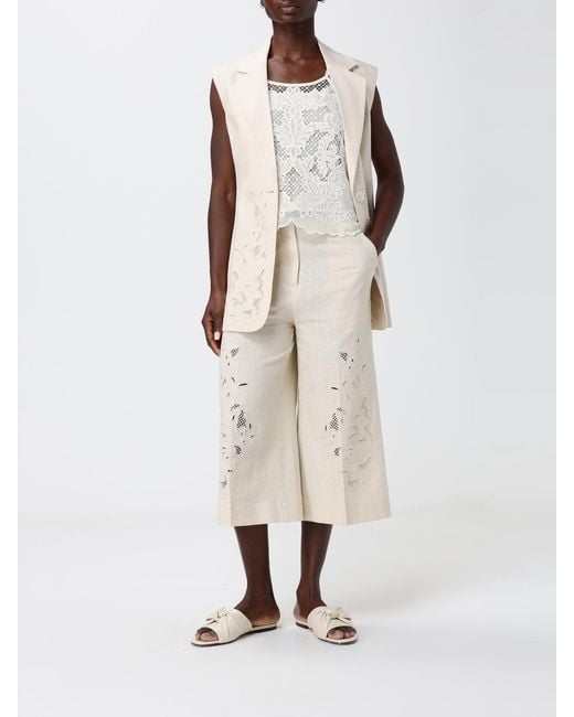 Twinset Natural Linen Cropped Trousers