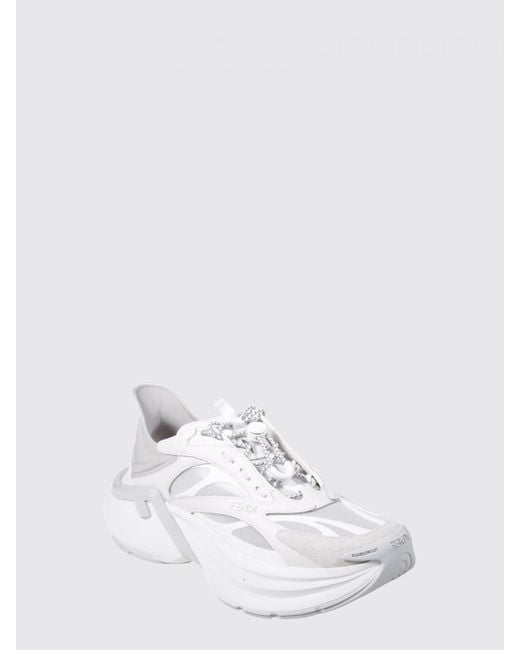 Fendi White F-Light Leather And Mesh Sneakers for men