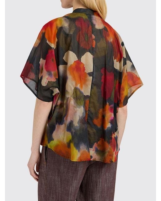 Momoní Red MomonÌ Short-Sleeved Floral Print Cotton Shirt With Ruffles And A Mandarin Collar