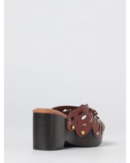 Kurt Geiger Brown Butterfly Leather Wedge Sandals With Rhinestones