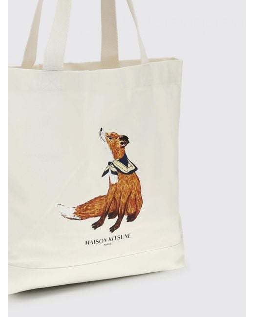 Maison Kitsuné White Maison KitsunÉ Printed Cotton Tote Bag for men