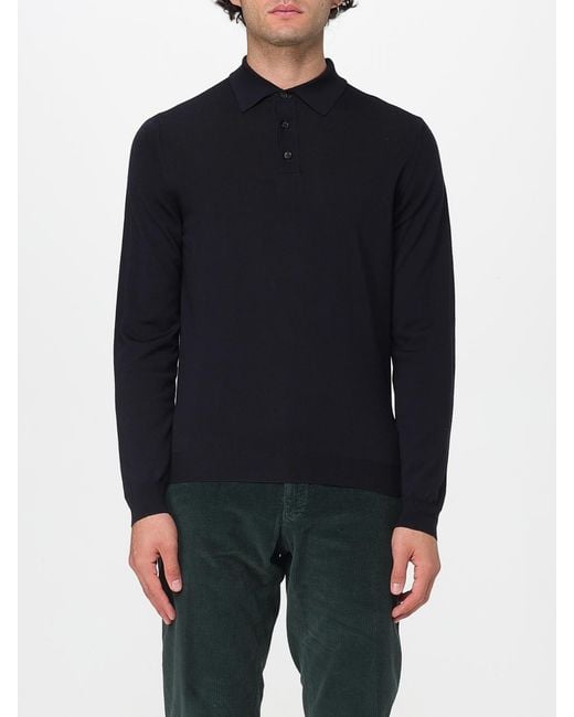 Zanone Blue Virgin Wool Knit Polo Shirt for men