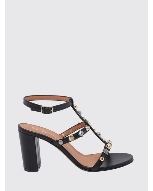 Via Roma 15 Pink T-Strap High Heel Leather Sandals With Stud Application