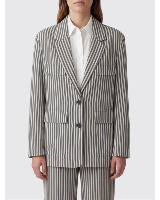 Tela Gray Striped Single-Breasted Blazer