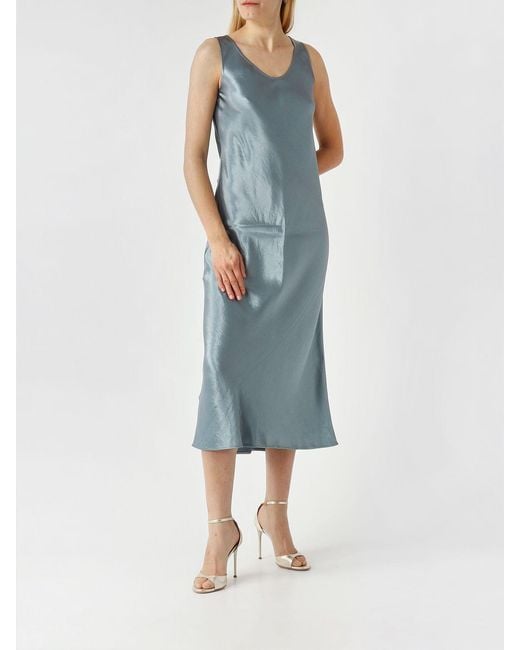 Max Mara Blue Satin Midi Dress