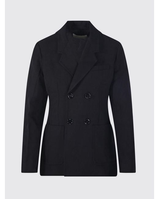 AMI Black Double-Breasted Linen Blend Blazer