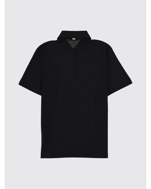 Herno Black Short-Sleeve Cotton Polo Shirt With Three-Button Placket for men