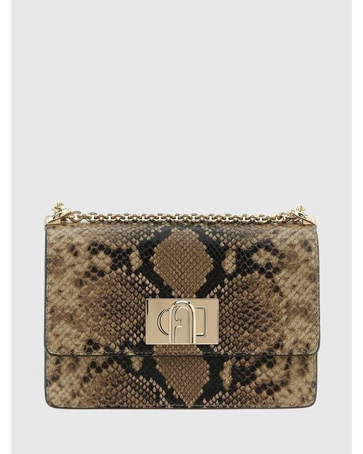 Furla Gray 1927 Printed Goatskin Shoulder Bag