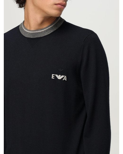 Emporio Armani Blue Wool Sweater With Logo for men