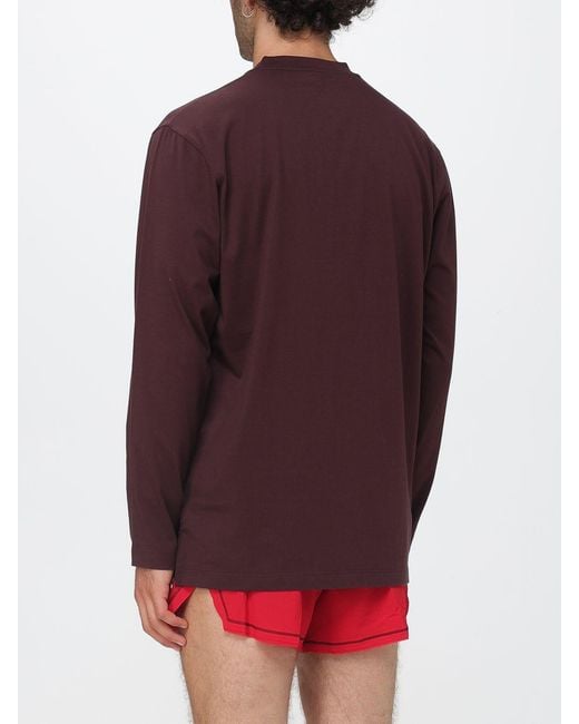 Y-3 Red Long-Sleeved Cotton T-Shirt With Contrast Logo And Dropped Shoulders for men