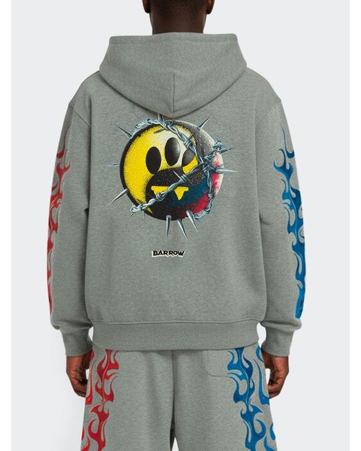 Barrow Gray Cotton Hoodie With Maxi Logo for men