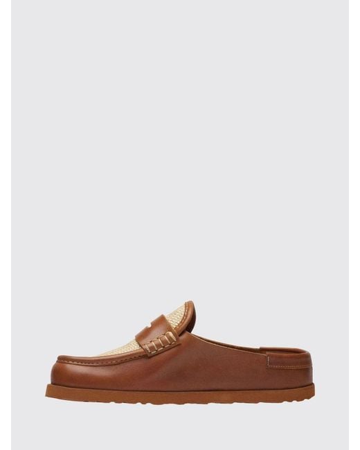 Birkenstock Brown 1774 Naples Bicolor Raffia And Smooth Leather Mules
