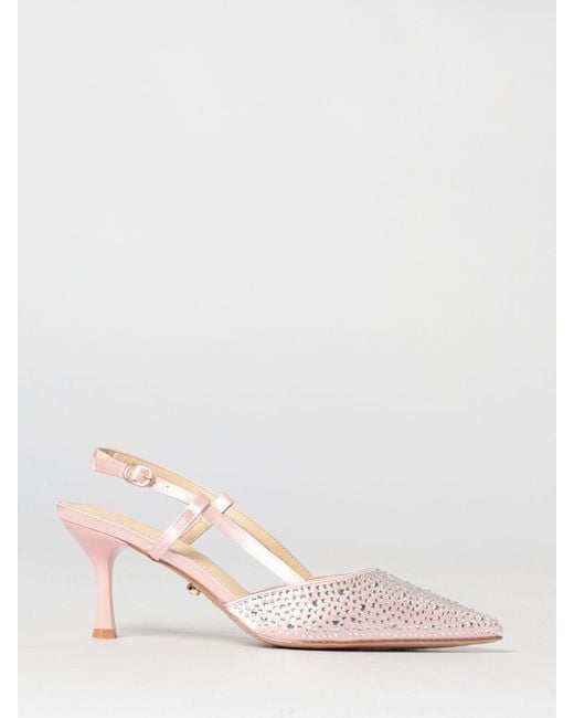 Twentyfourhaitch Pink San Francisco Satin Slingbacks With Rhinestones