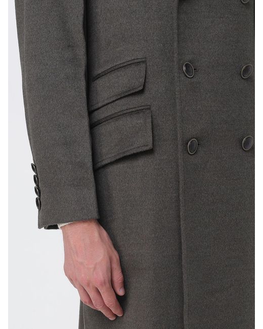 Brunello Cucinelli Gray Double-Breasted Merino Wool Knee-Length Coat for men