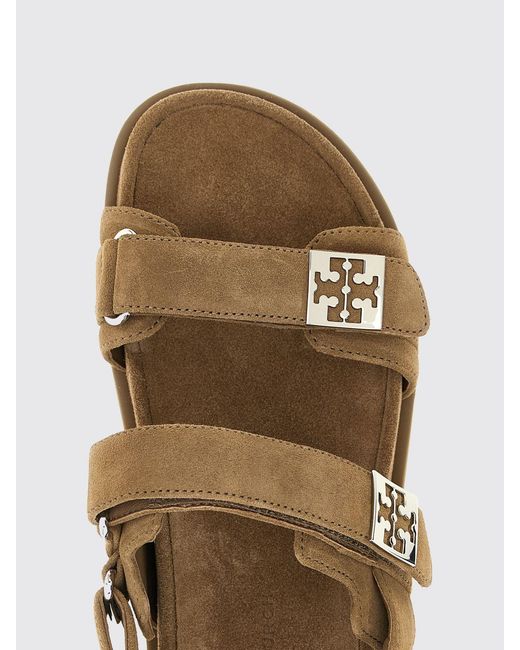Tory Burch Gray Mellow Suede Platform Sandals With Double T Logo
