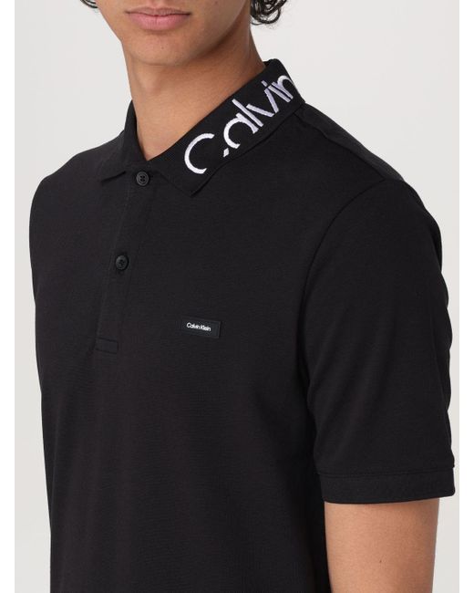 Polo in cotone organico di Calvin Klein in Black da Uomo