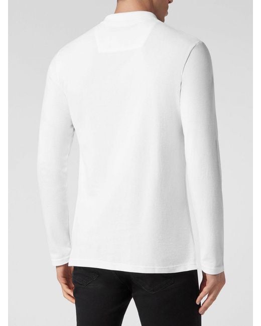 Philipp Plein White Slim Fit Long-Sleeved Cotton Polo Shirt With Applied Logo for men