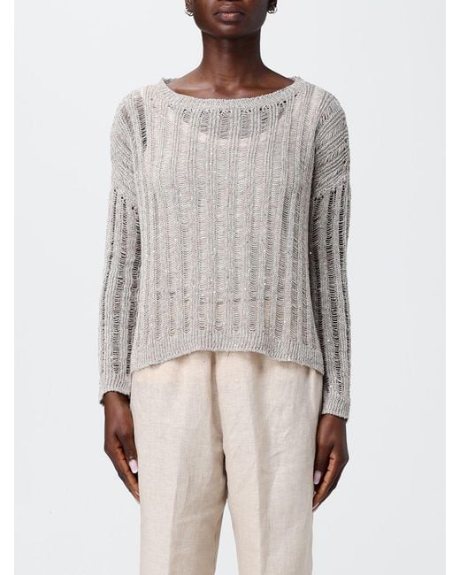 120% Lino Gray Openwork Knit Top