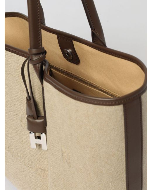 Hogan Natural Cotton And Leather Tote Bag