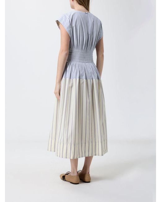 Paul Smith White Striped Cotton Blend Midi Dress