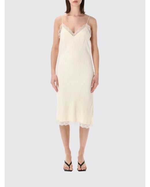 Rohe White Silk Blend Slip Dress With Lace Inserts