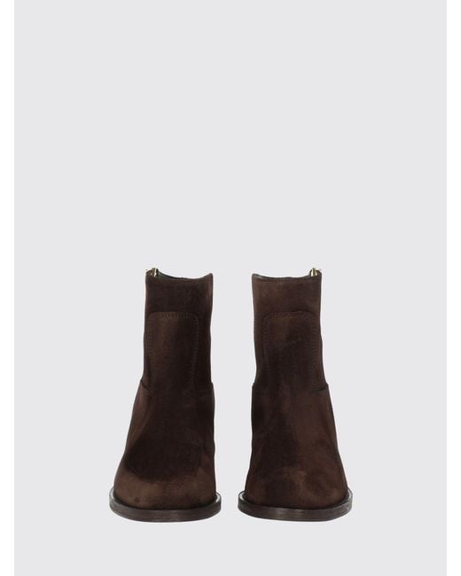 Via Roma 15 Brown Smooth Calfskin Ankle Boots With Low Heel And Round Toe