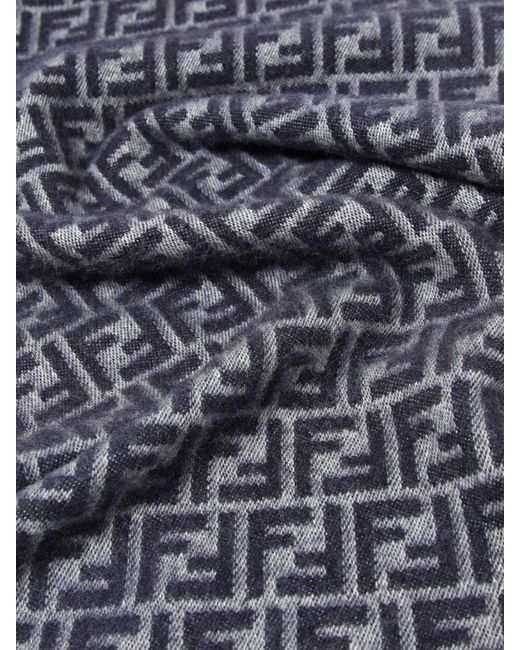 Fendi Black Wool Scarf With Ff Jacquard Monogram for men