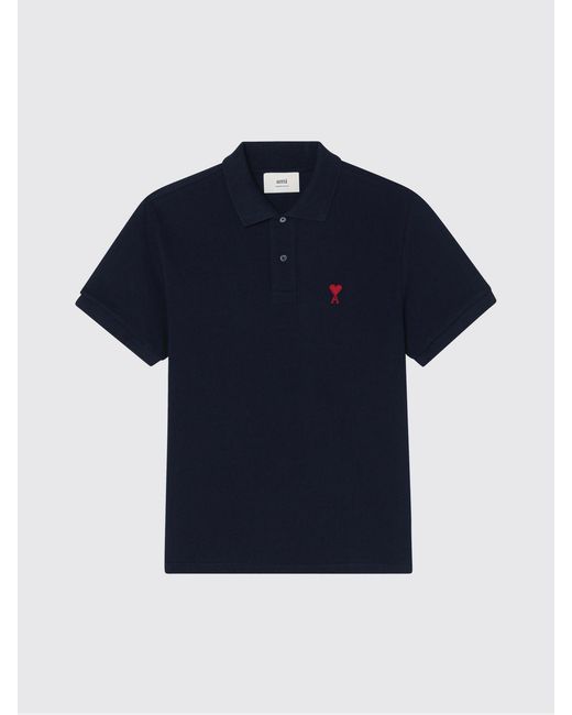 AMI Blue Logo Cotton Polo Shirt for men