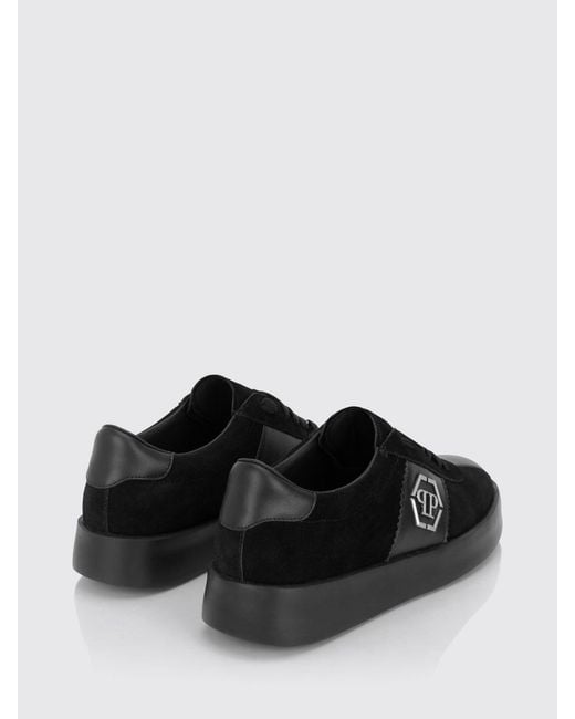 Philipp Plein Black Monogram Suede Low-Top Trainers With Hexagon Logo for men