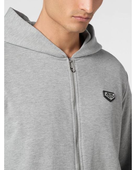 Philipp Plein Gray Cotton Zip-Up Hoodie With Slit Pockets for men