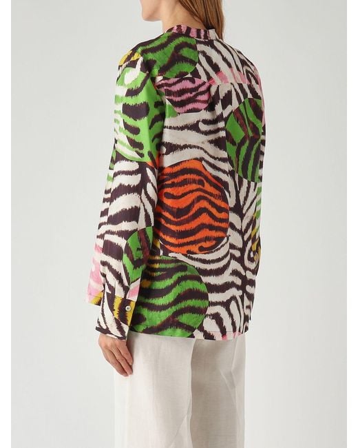Maliparmi Multicolor Zebra And Polka Dot Print Viscose Blouse With Mandarin Collar