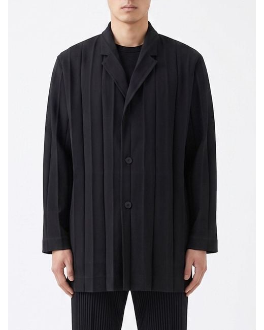 Homme Plissé Issey Miyake Black Single Breasted Polyester Blazer for men