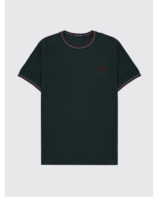 Fred Perry Blue Cotton T-Shirt With Logo for men