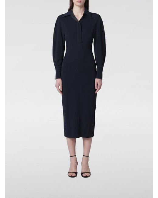 Victoria Beckham Blue Slim Fit Midi Jersey Polo Dress With Ruched Waist