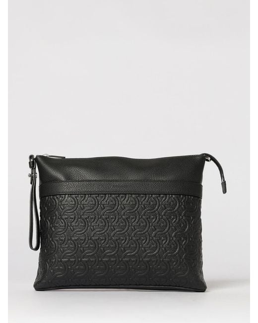 Ferragamo Black Gancini Messenger Bag for men