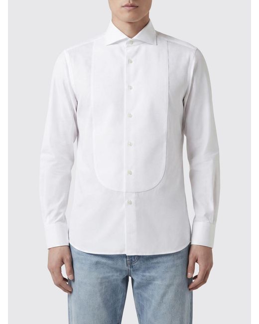 Brunello Cucinelli White Slim Fit Cotton Poplin Shirt for men