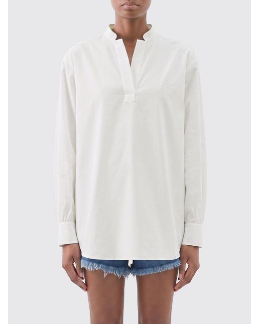 Valentino Garavani White Relaxed Fit Cotton Poplin V-Neck Shirt