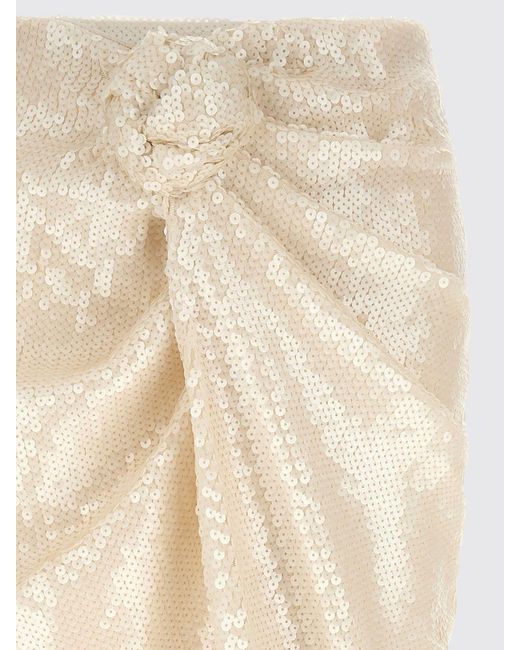 ROTATE BIRGER CHRISTENSEN Natural High-Waisted Midi Pencil Skirt With Sequins And Front Slit
