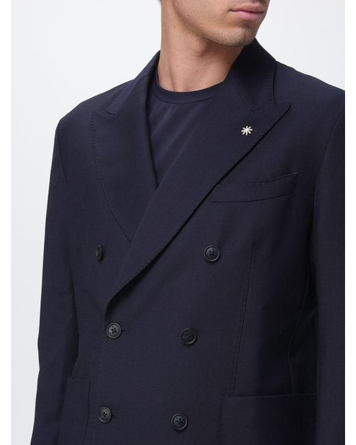 Manuel Ritz Blue Double-Breasted Wool Blazer for men