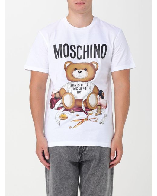 T-shirt in cotone con stampa Teddy di Moschino Couture in White da Uomo
