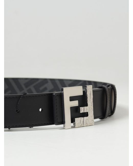 Cintura reversibile Squared in tessuto FF spalmato di Fendi in Gray da Uomo