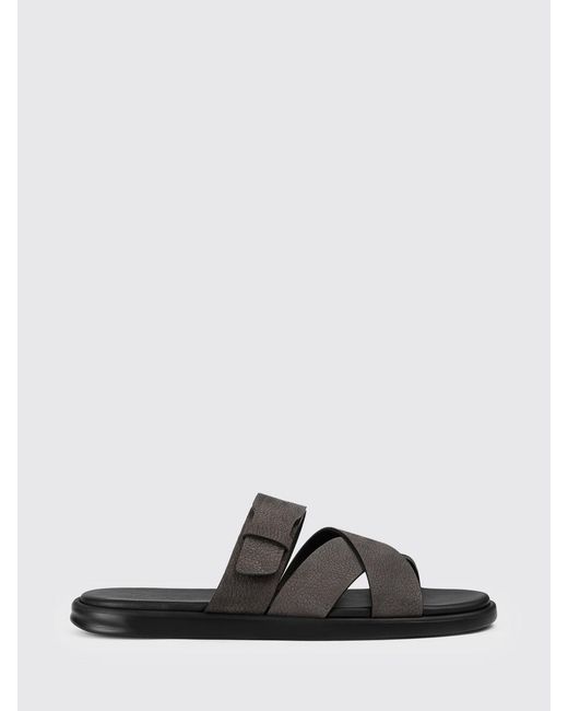Doucal's Black Grained Leather Sandals for men
